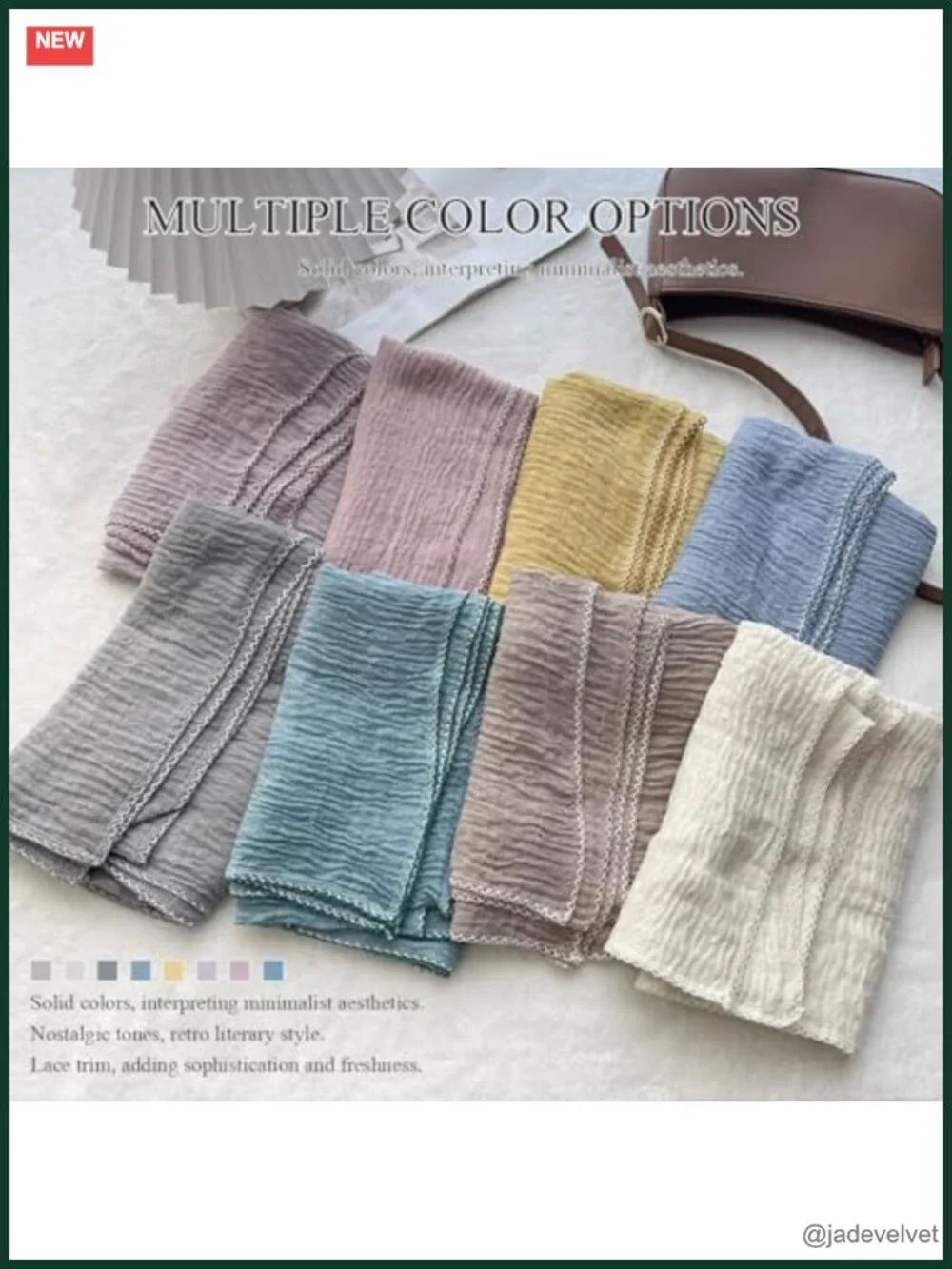 Women's Crinkle Scarf Square Solid Cotton Linen Feel Vintage Literary Style